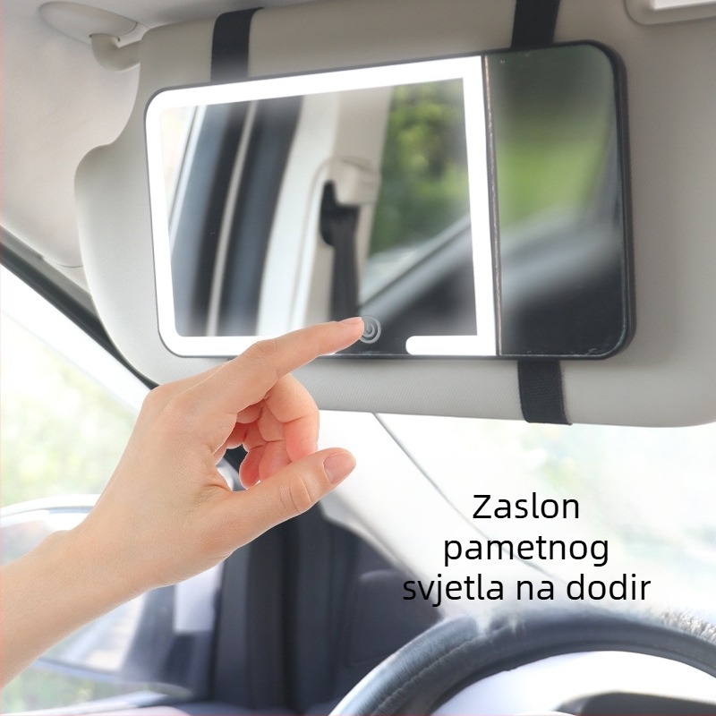 Automobilsko ogledalo za šminku s 5x povećanjem, HD površina, LED osvjetljenje, prilagodljivo trobojno svjetlo, univerzalno za auto.