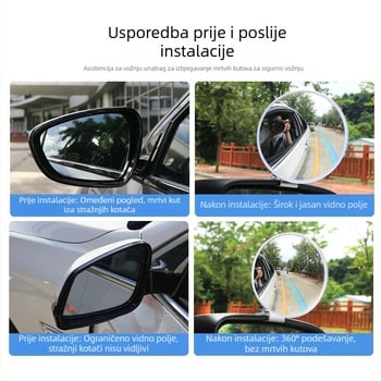 Ruizeda Dodatak za retrovizor – širokokutna reflektivna površina, veliko vidno polje, malo kružno ogledalo za mrtvi kut, namijenjeno školskim vozilima