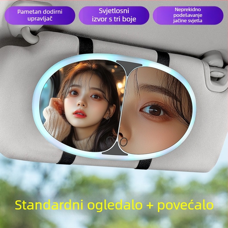 LED ogledalo za šminkanje u automobilu, za vizir za sunce, s LED osvjetljenjem na dodir, snap-on montaža, težina 325 g, marka Yeleno/yanilu