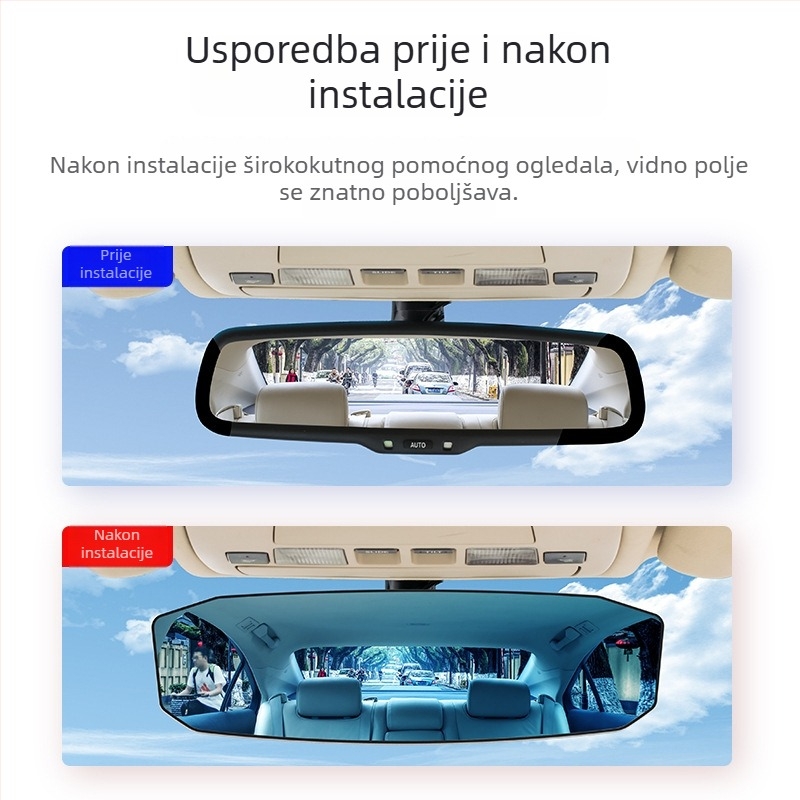 Unutarnji auto retrovizor, anti glare, povećano pomoćno ogledalo, širokokutni zakrivljeni dizajn, ogledalo za bebu