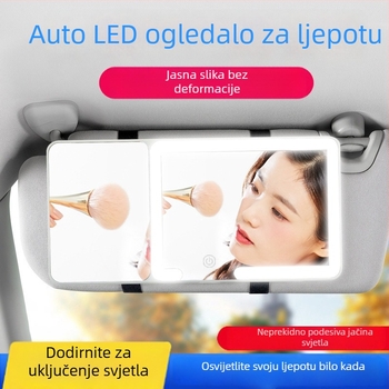 LED ogledalo za šminkanje u automobilu s rasvjetom i povećavajućim staklom, snap-on ugradnja