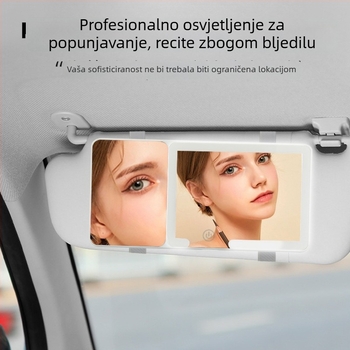 LED ogledalo za šminkanje u automobilu s rasvjetom i povećavajućim staklom, snap-on ugradnja