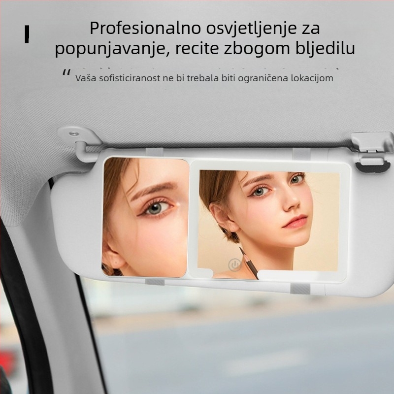 LED ogledalo za šminkanje u automobilu s rasvjetom i povećavajućim staklom, snap-on ugradnja