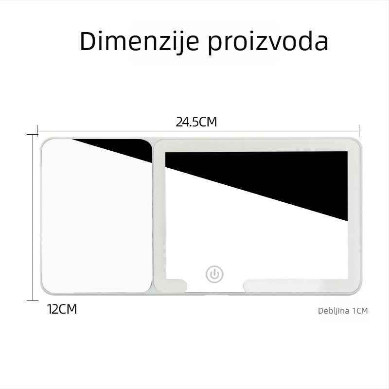 LED ogledalo za šminkanje u automobilu s rasvjetom i povećavajućim staklom, snap-on ugradnja