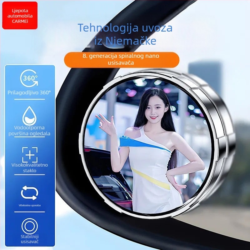 Auto retrovizor – okrugli, 360° široki kut, Ultra HD, vodootporan, s usisnom čašom
