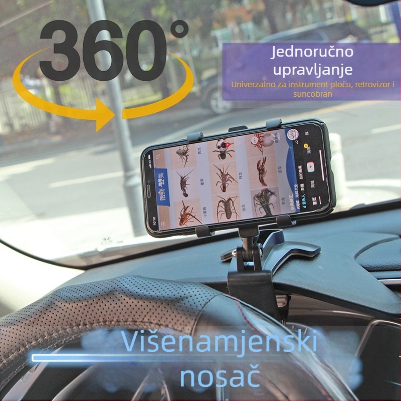 Držač za telefon u automobilu za ploču instrumenata — univerzalna podrška za auto, model 0116; kompatibilan s pločom instrumenata, retrovizorom, sun visorom i donjim dijelom središnje konzole