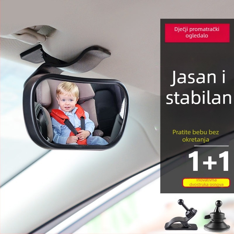Dječje ogledalo za stražnje gledanje u automobilu – sferično ogledalo, pričvršćivanje vakuumom na vjetrobransko staklo ili klips na sjenilicu
