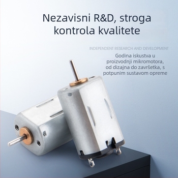 Mini četkasti DC motor za elektroniku; pogodan za električne četkice za zube, masažere, RC igračke i ventilatore; napon DC do 36V; struja DC