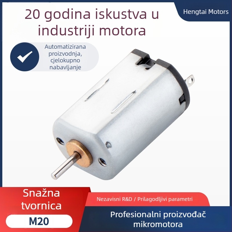 Mini četkasti DC motor za elektroniku; pogodan za električne četkice za zube, masažere, RC igračke i ventilatore; napon DC do 36V; struja DC