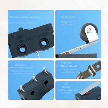 Mingbing KW4A/KW11 mikroprekidač - 2-polni, otporan na eksploziju, radni vijek 1.000.000 ciklusa, 12-250 V, CE certifikat