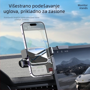 Auto držač za telefon s aluminijskom osnovom, automatsko zaključavanje, nosač navigacije za središnji zaslon na ploči