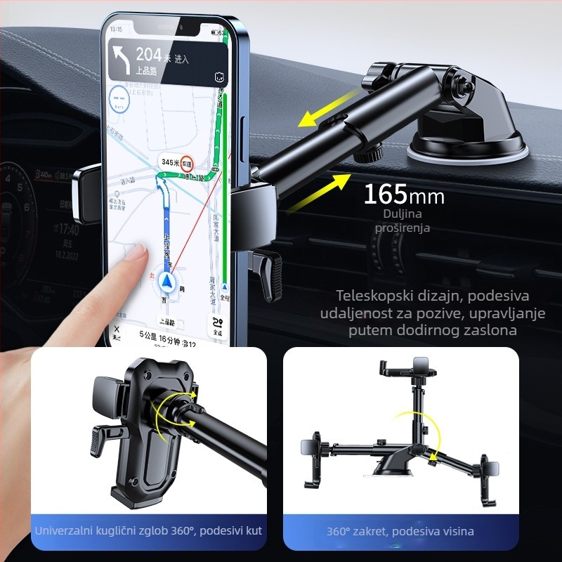 Držač za mobitel u automobilu s usisnim nosačem, univerzalan za instrument ploču, navigacijski nosač