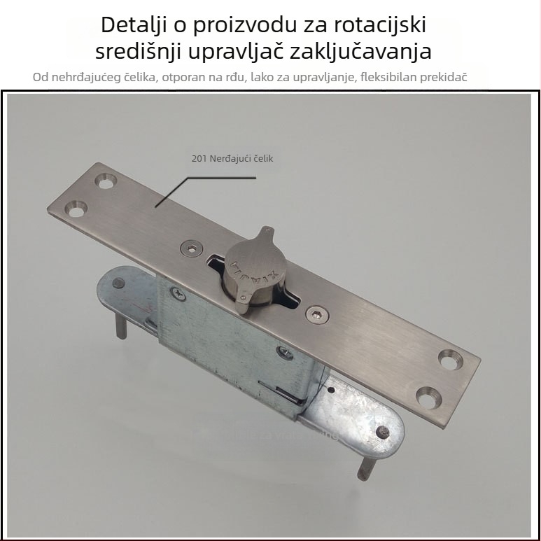 Ručna brava za vrata od nehrđajućeg čelika, središnji rotirajući mehanizam, skriveni mehanizam otključavanja, satin završna obrada, modernistički minimalistički dizajn