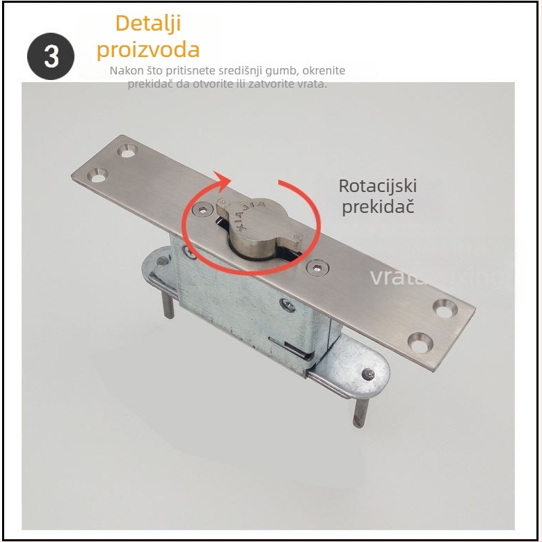Ručna brava za vrata od nehrđajućeg čelika, središnji rotirajući mehanizam, skriveni mehanizam otključavanja, satin završna obrada, modernistički minimalistički dizajn