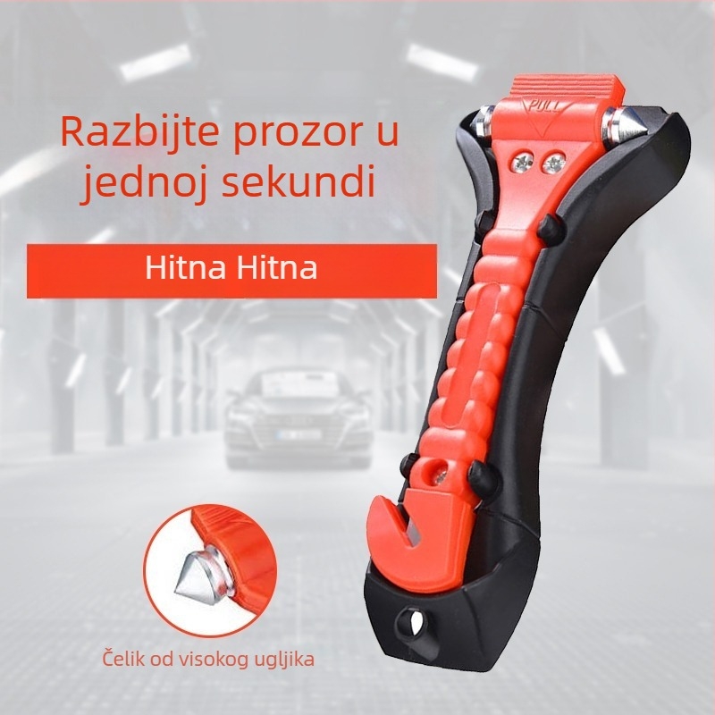 Automobilski sigurnosni čekić, čekić za razbijanje stakla, višenamjenski spašavajući alat, materijal: ABS + čelik, težina 145 g, prilagodba dostupna, privatna oznaka licencirana