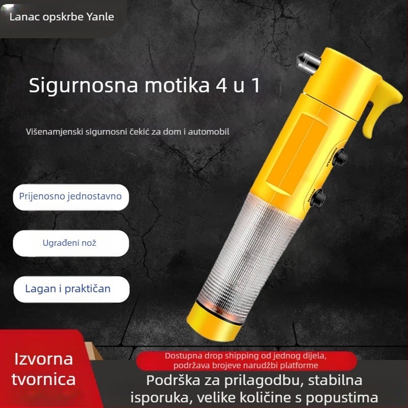 Automobilski višenamjenski čekić 4 u 1 s razbijačem stakla, magnetom, alat za nužne situacije, ABS plast, 150 g