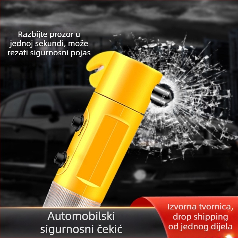 Automobilski višenamjenski čekić 4 u 1 s razbijačem stakla, magnetom, alat za nužne situacije, ABS plast, 150 g