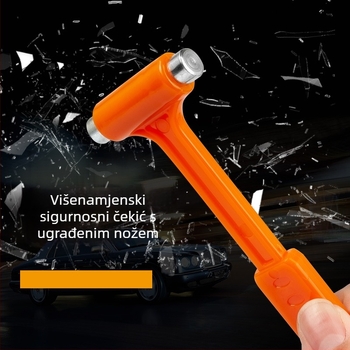 Sigurnosni auto čekić; nehrđajući čelik + plastika; težina 50 g; spreman za privatnu etiketu; prilagodba dostupna