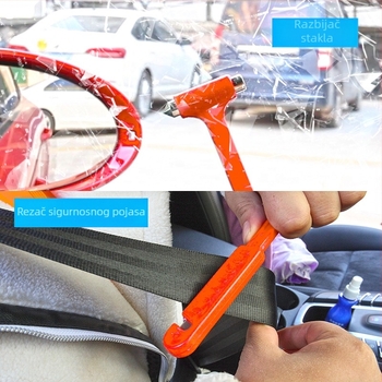Sigurnosni auto čekić; nehrđajući čelik + plastika; težina 50 g; spreman za privatnu etiketu; prilagodba dostupna