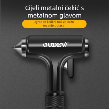 OUDEW USB punjiva svjetiljka sa sigurnosnim čekićem i razbijačem prozora, tijelo od aluminijske legure, 305 g