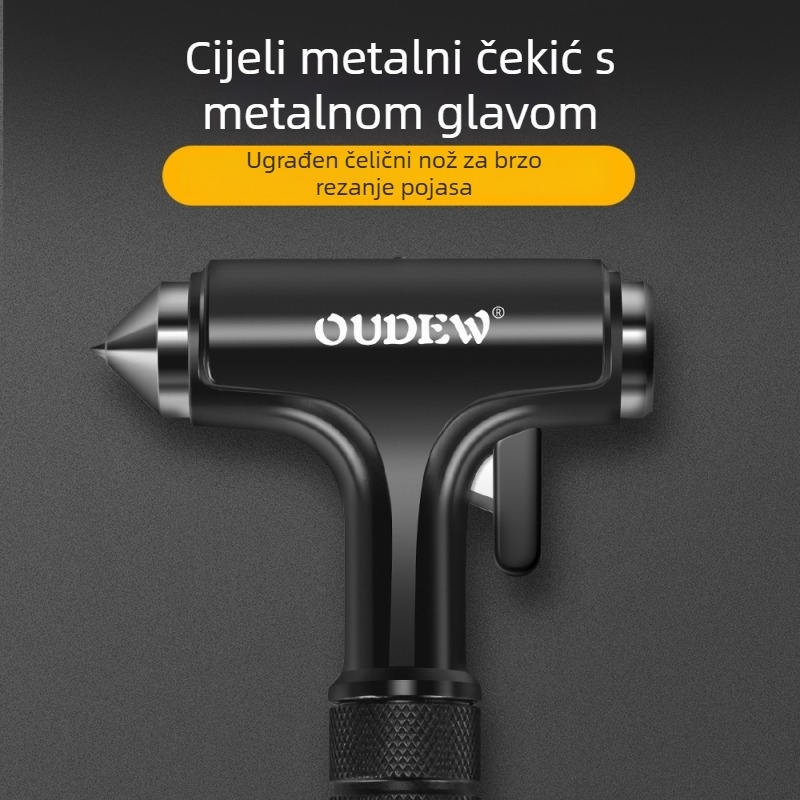 OUDEW USB punjiva svjetiljka sa sigurnosnim čekićem i razbijačem prozora, tijelo od aluminijske legure, 305 g