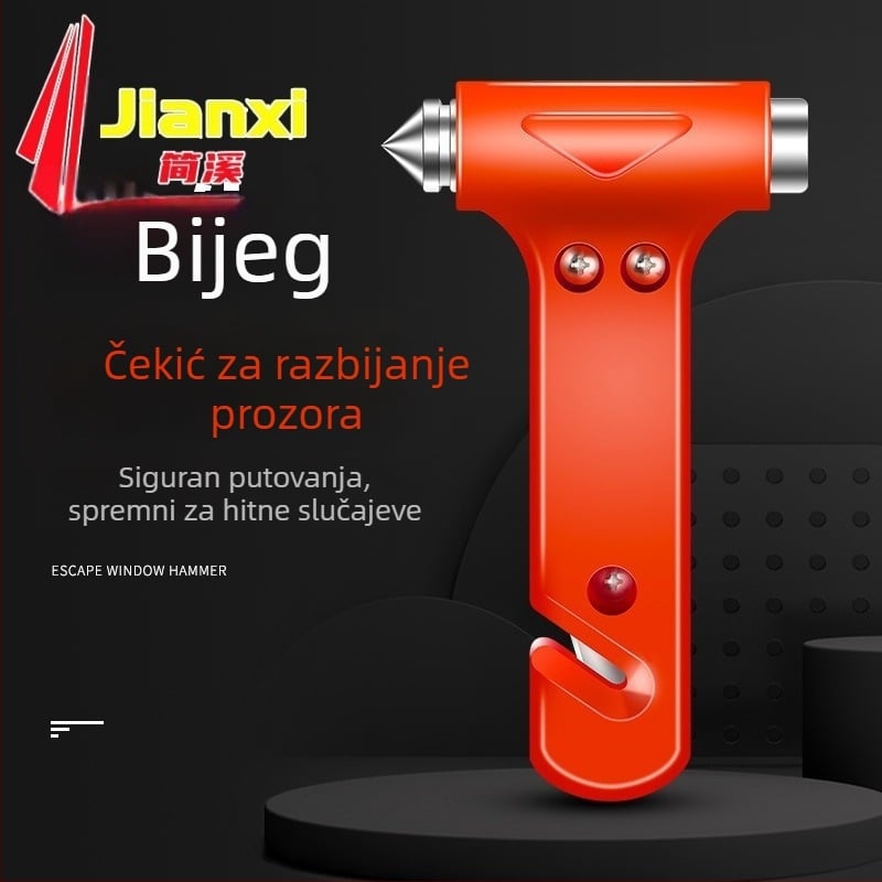 Auto sigurnosni čekić za razbijanje stakla (ABS plastika; višenamjenski alat za spašavanje od požara; mogućnost prilagođavanja)