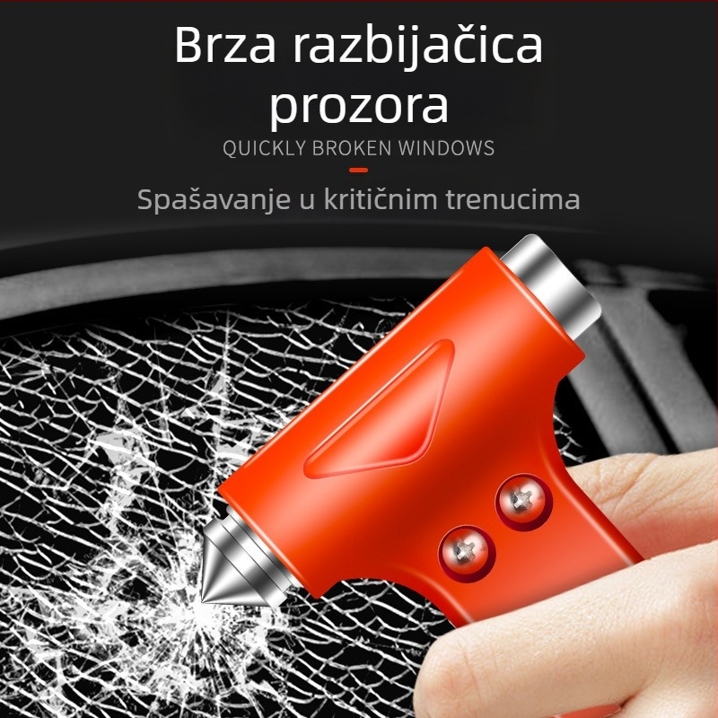 Auto sigurnosni čekić za razbijanje stakla (ABS plastika; višenamjenski alat za spašavanje od požara; mogućnost prilagođavanja)