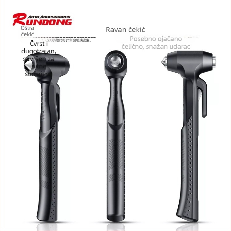 Automobilski metalni sigurnosni čekić — višenamjenski alat za bijeg, razbijač stakla s oštricom za rezanje; 45# karbonska čelika; 238 g; Marka: RUNDONG AUTO ACCESSORIES