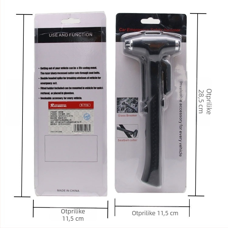 Automobilski metalni sigurnosni čekić — višenamjenski alat za bijeg, razbijač stakla s oštricom za rezanje; 45# karbonska čelika; 238 g; Marka: RUNDONG AUTO ACCESSORIES