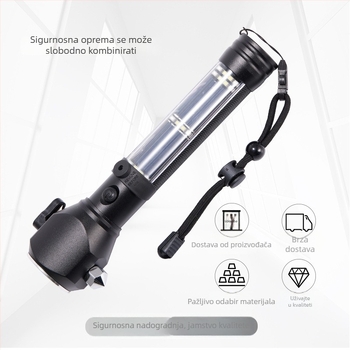 Automobilski sigurnosni čekić sa svjetlom i jakim magnetom, aluminijski spoj (Wing shield • aluminijski spoj • Life hammer flashlight)