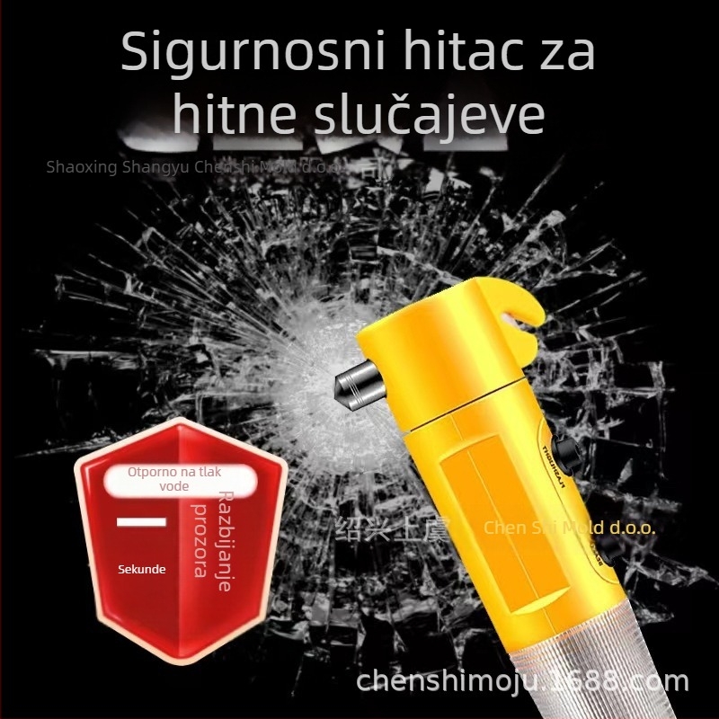 Automobilski sigurnosni čekić 4-u-1 sa svjetiljkom, ABS plast, magnet, 135 g, prilagođeni logotip