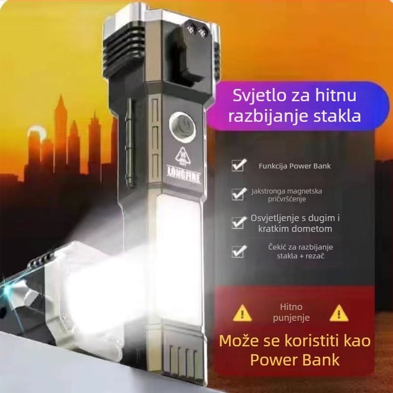 Višenamjenski sigurnosni čekić sa svjetlom za auto i Power Bankom — Leading, ABS, 150 g