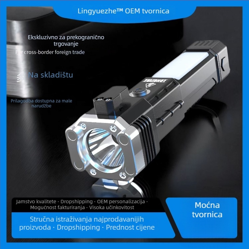 Višenamjenski sigurnosni čekić sa svjetlom za auto i Power Bankom — Leading, ABS, 150 g