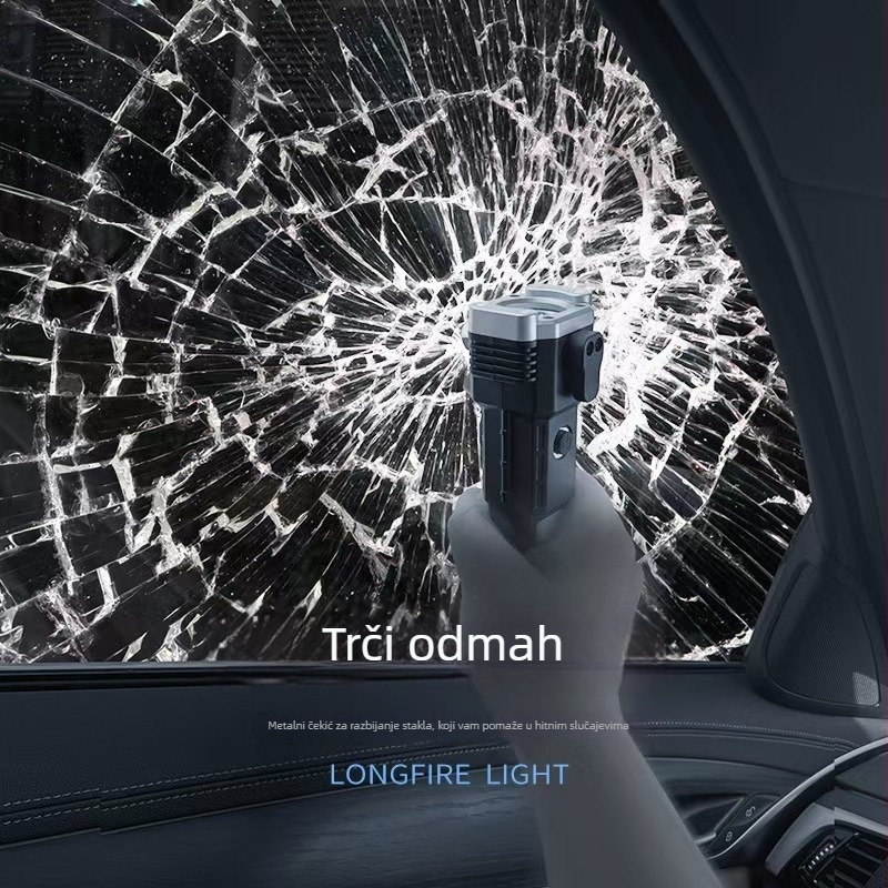 Višenamjenski sigurnosni čekić sa svjetlom za auto i Power Bankom — Leading, ABS, 150 g