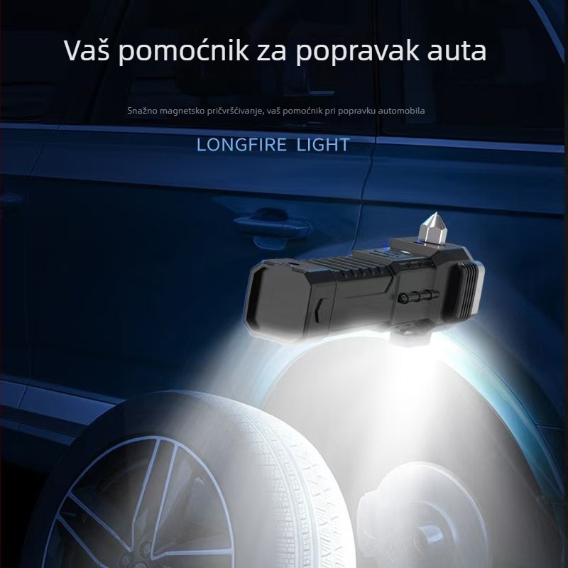 Višenamjenski sigurnosni čekić sa svjetlom za auto i Power Bankom — Leading, ABS, 150 g