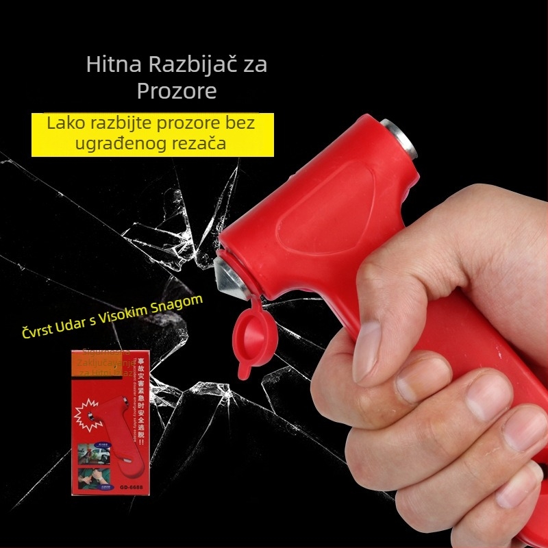 Auto sigurnosni čekić, dvostruki funkcionalni kompaktn alat za bijeg, ABS + nehrđajući čelik, 0,15 kg, privatna marka dostupna