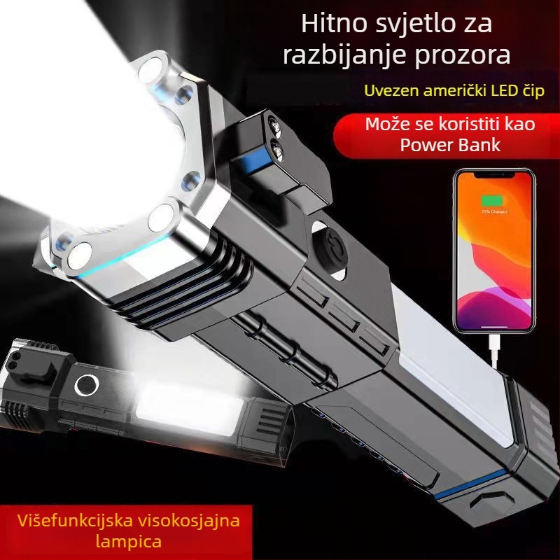 Automobilski sigurnosni čekić s LED svjetlom, lomac prozora i alat za evakuaciju