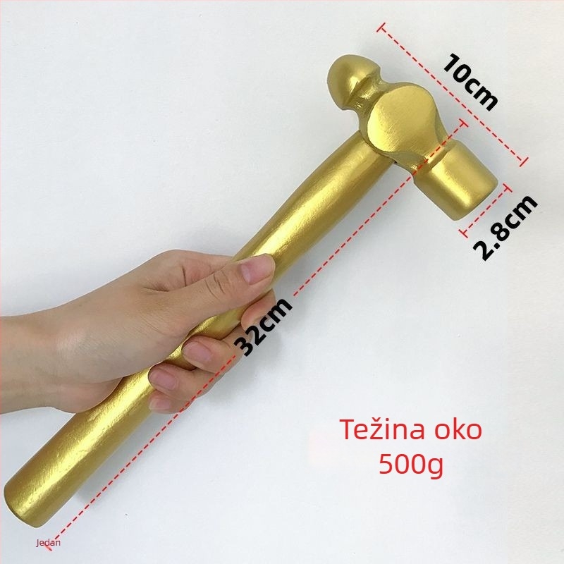 Kuglični čekić s drvenom ručkom, 500 g, glava od čelika 45 gauge, dekorativni sretni čekić