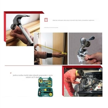 Kutija alata za automobil, 9-dijelni set za uporabu u automobilu i kod kuće, alati od legiranog čelika