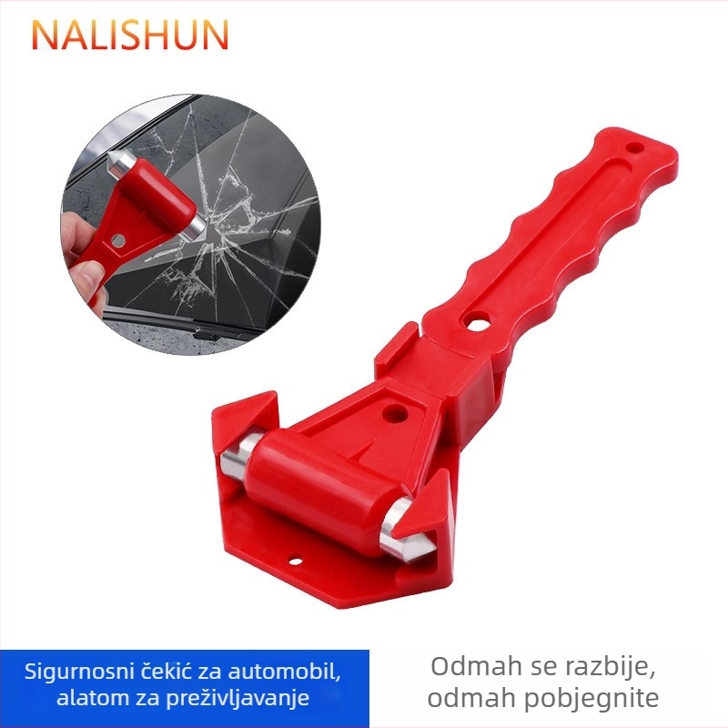 Auto sigurnosni čekić – Alat za bijeg s provalom prozora – Montirano u vozilo, Metal + Plastika, 99 g, Višenamjenski