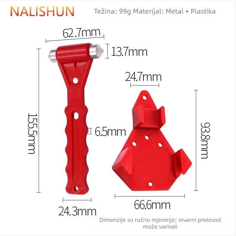 Auto sigurnosni čekić – Alat za bijeg s provalom prozora – Montirano u vozilo, Metal + Plastika, 99 g, Višenamjenski