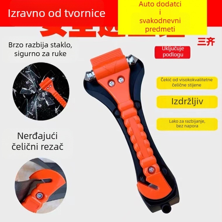 Automobilski sigurnosni čekić 2-u-1 za nužni izlaz, dvostruki čekić za razbijanje prozora, od ABS-a i karbonske čelika, 145 g, prilagodba dostupna, licencirana privatna marka