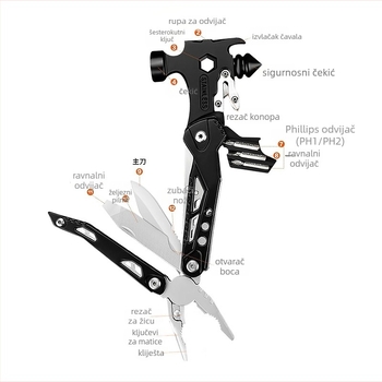 Vanjski višenamjenski alat za razbijanje prozora s preklopnim kleštima, duljina oštrice 5, ukupna duljina 165, pogodan za outdoor, automobil, dom i kampiranje