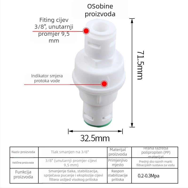 Ventil za redukciju tlaka za pročišćivač vode – DNT, PP materijal, protuporesijska zaštita