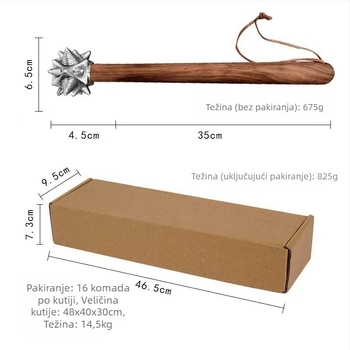 Višenamjenski čekić s okruglom glavom od nehrđajućeg čelika i drvenom drškom, za automobilnu samozaštitu i razbijanje prozora
