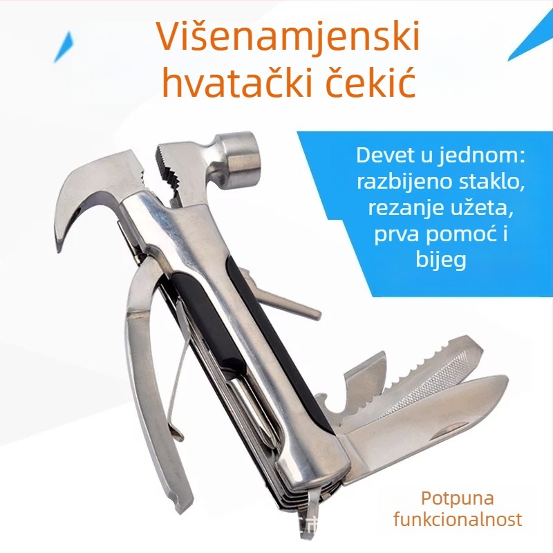 Kladivo s kandžom za preživljavanje, glava od nehrđajućeg čelika, otporno na eksplozije, otporno na udarce, drška od čelika