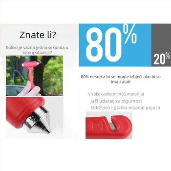 2-u-1 automobilni sigurnosni čekić, višenamjenski razbijač prozora, nož za spašavanje, legura + plastika, 0.12 kg
