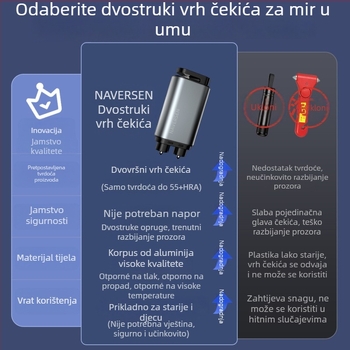 Navison Vozilo-montirani potpuno metalni čekić za spašavanje, razbijanje stakla, nužni izlaz, višenamjenski, glava od volfram čelika