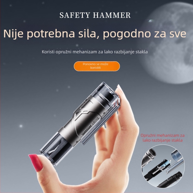 Bochi Automobilski sigurnosni čekić — mini prijenosni dvostruki alat za spašavanje; razbijač stakla i sigurnosni rezni nož; materijal: volfram čelik + cinkova legura + ABS; težina 0,15; prilagodljivo