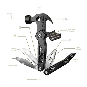 Sklopivi Gooseneck čekić – višenamjenski alat, glava od visokougljične čeli, otporan na eksplozije i udarce, drška od čelika